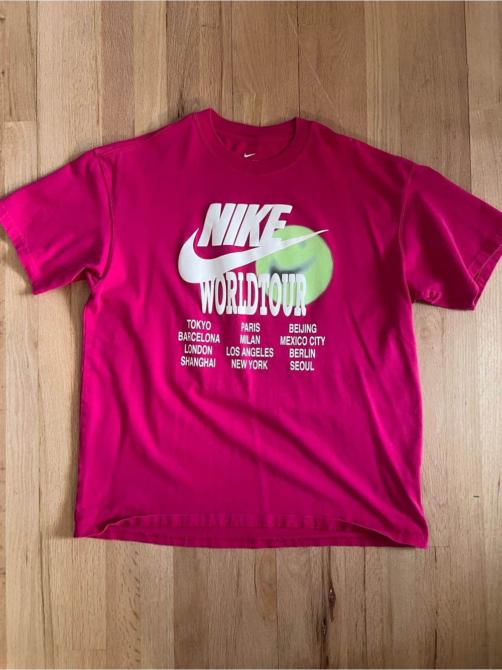 Nike Hot Pink World Tour Tee with White & Lime Accent